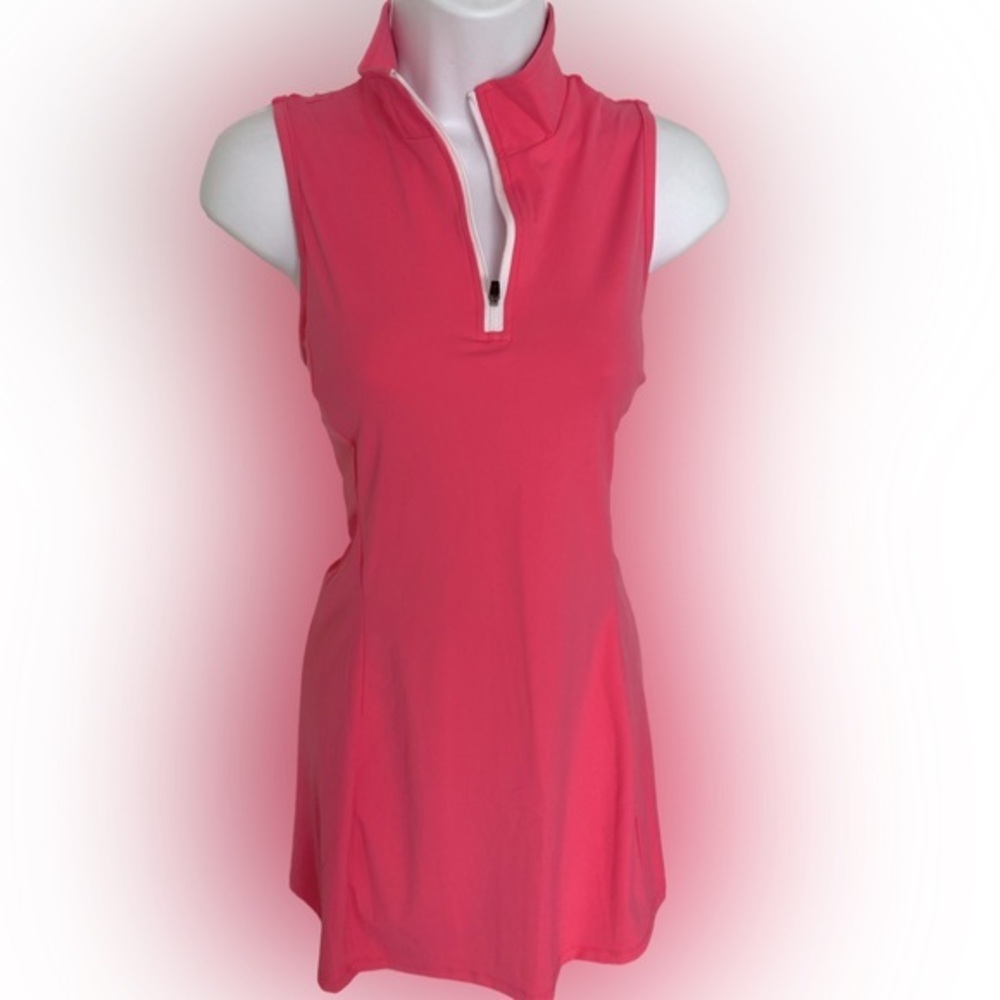 Golf /Tennis Pink Sleeveless Zip-Up Dress- M pink , nylon spandex